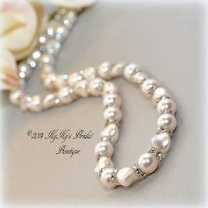 Pearl Bridal Necklace With Swarovski Crystals,..