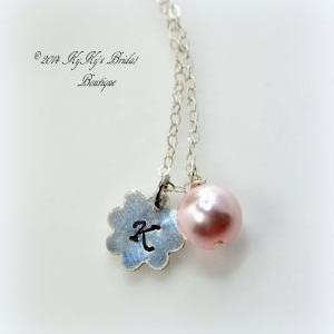 Flower Girl Hand Stamped Flower Charm Necklace,..
