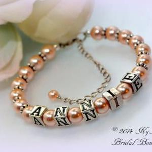 Flower Girl Bracelet Personalized, Pearl Flower..