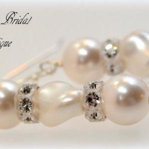 Pearl Bridal Earrings With Swarovski Crystals,..