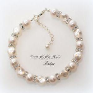 Pearl Bridal Bracelet With Swarovski Crystals,..