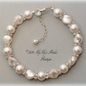 Pearl Bridal Bracelet With Swarovski Crystals,..
