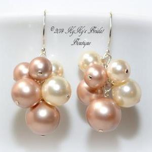 Pearl Cluster Bridal Earrings, Sterling Silver..