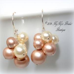 Pearl Cluster Bridal Earrings, Sterling Silver..