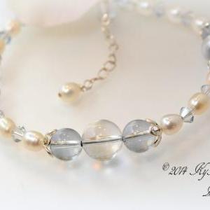 Something Blue Bridal Bracelet, Pearl And Crystal..