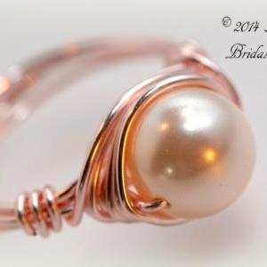 Bride And Bridesmaid Rose Gold Pearl Ring, Wire..