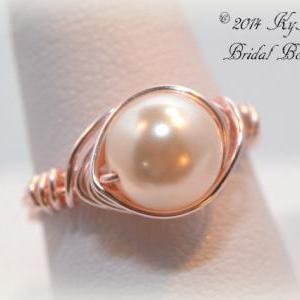 Bride And Bridesmaid Rose Gold Pearl Ring, Wire..