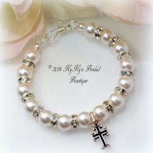 Pearl Flower Girl Bracelet, Baptism Bracelet,..