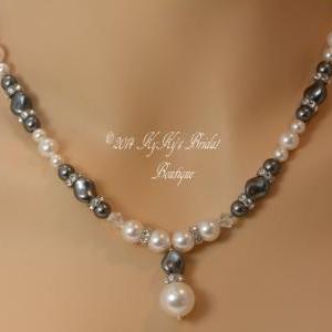 Pearl And Crystal Bridal Necklace, Pearl And..