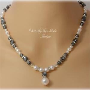Pearl Bridal Jewelry Set, Gray Pearl Jewelry Set,..