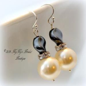 Pearl Bridal Jewelry Set, Gray Pearl Jewelry Set,..
