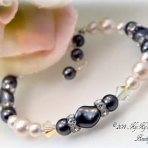 Pearl And Crystal Bridal Bracelet, Pearl And..