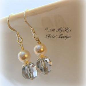 Bridal Earrings, Sterling Silver Pearl And Blue..