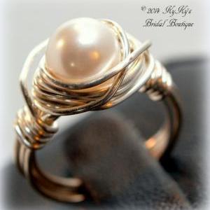 Bridal Ring, Pearl Ring, Sterling Silver Wire..