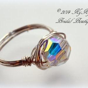 Bridal Sterling Silver Crystal Ring, Sterling..