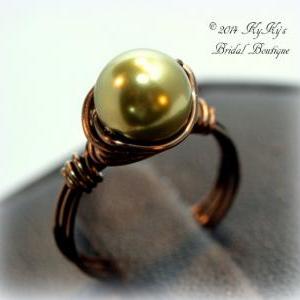 Bridesmaid Pearl Ring Bronze Wire Wrapped Ring,..