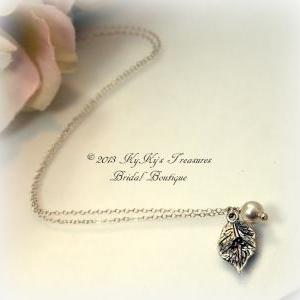 Personalized Initial Bridal Necklace With Leaf..