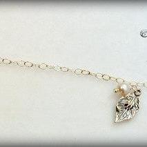 Sterling Silver Initial Bridal Bracelet With Leaf..