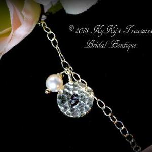 Initial Bridal Bracelet With Swarovski Pearl Drop,..