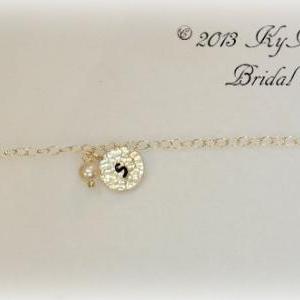 Initial Bridal Bracelet With Swarovski Pearl Drop,..