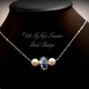 Bridal Necklace, Sterling Silver Pearl And Crystal..