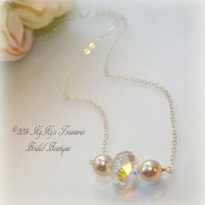 Bridal Necklace, Sterling Silver Pearl And Crystal..