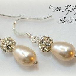 Bridal Earrings, Pearl Rhinestone Earrings,..