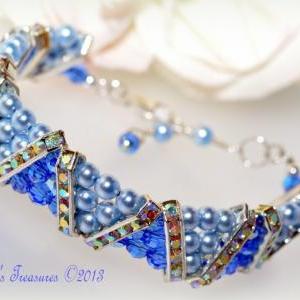 Bridal Bracelet Sapphire Swarovski Pearl..