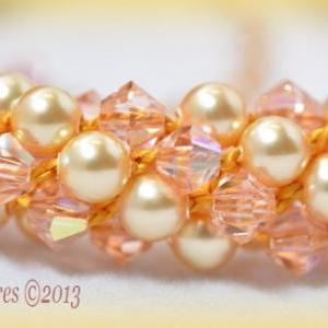 Gold And Rose Peach Swarovski Crystal..