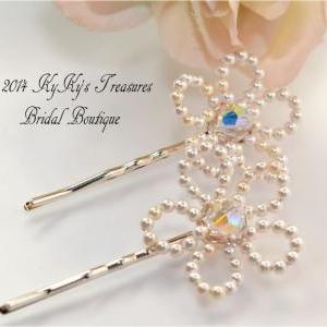 Set Of 2 Swarovski Pearl Flower Bobby Pins For..