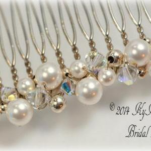 Silver Bridal Hair Comb With Swarovski Pearls..