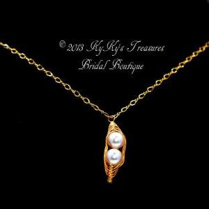 Bridal Necklace, Gold Filled Wire Wrapped Peapod..