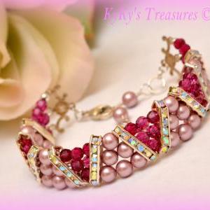 Pink Three Strand Swarovski Crystal &..