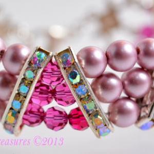 Pink Three Strand Swarovski Crystal &..