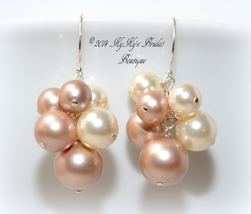Pearl Cluster Bridal Earrings, Sterling Silver Earrings, Bridal Jewelry, Wedding Jewelry, Swarovski Pearls
