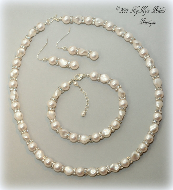 Pearl Bridal Jewelry Set, Pearl Jewelry Set, Wedding Jewelry Sets, Bridal Jewelry Set, Crystal Jewelry Set