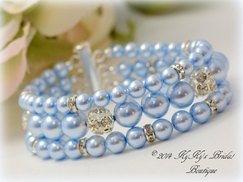 Light Blue Bridal Bracelet, Something Blue, Blue Bracelet, Cuff Bracelet, Pearl Bridal Bracelet, Bridesmaid Bracelet, Wedding Jewelry
