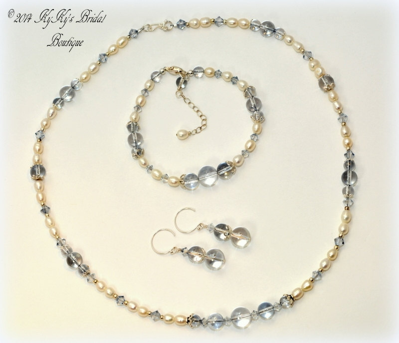 Something Blue Bridal Jewelry Set, Pearl And Crystal Bridal Jewelry Set, Wedding Jewelry Set