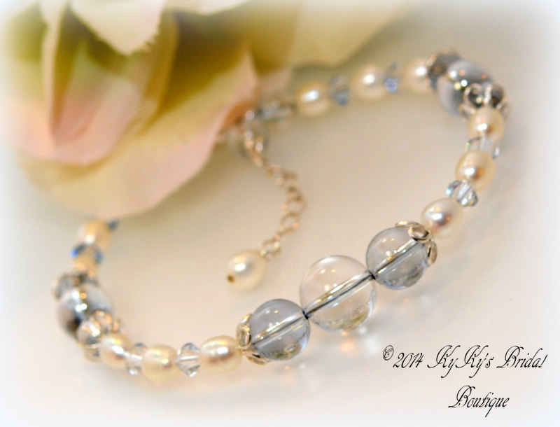 Something Blue Bridal Bracelet, Pearl And Crystal Bridal Bracelet, Wedding Jewelry