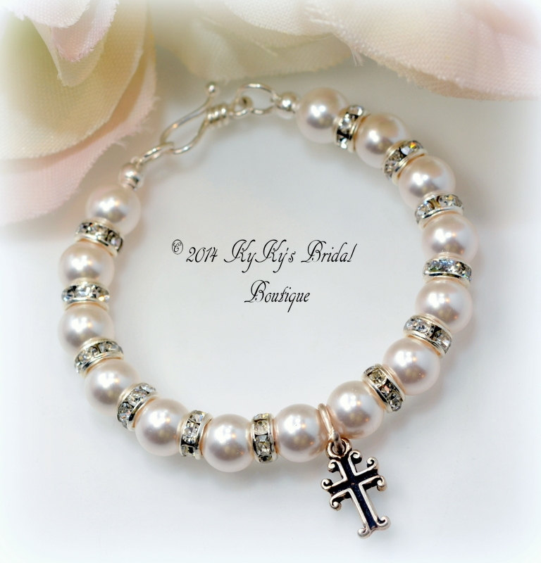 Pearl Flower Girl Bracelet, Baptism Bracelet, Christening Gift, Flower Girl Gift