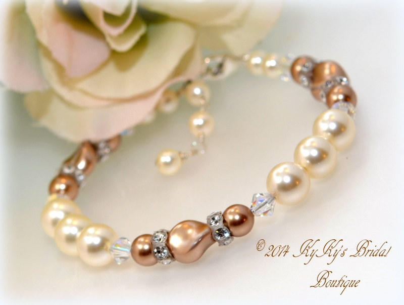 Champagne Pearl Bridal Bracelet, Champagne Pearl Bidesmaid Bracelet, Wedding Jewelry, Bridesmaid Gift, Mother Of The Bride