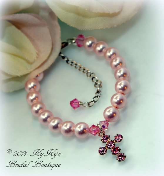 Flower Girl Crystal Cross Bracelet, Little Girl Bracelet, Little Girl