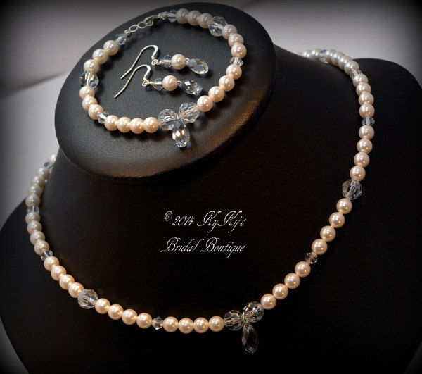 Bridal Necklace, Earring And Bracelet Set, Something Blue, Wedding Jewelry, Jewelry Sets