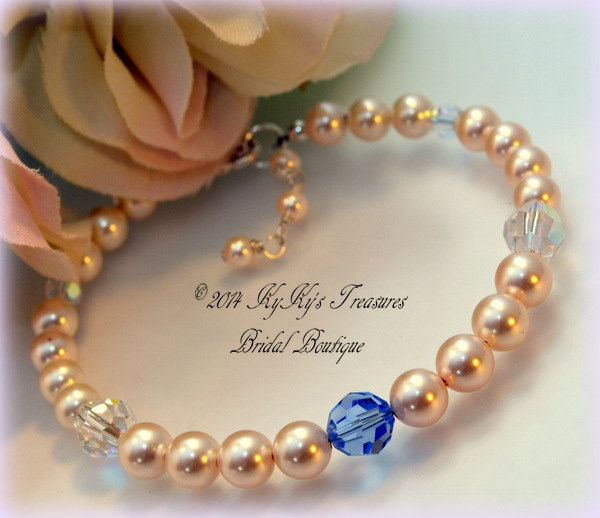Bridal Bracelet, Something Blue, Wedding Jewelry, Pearl Bracelet, Swarovski Jewelry