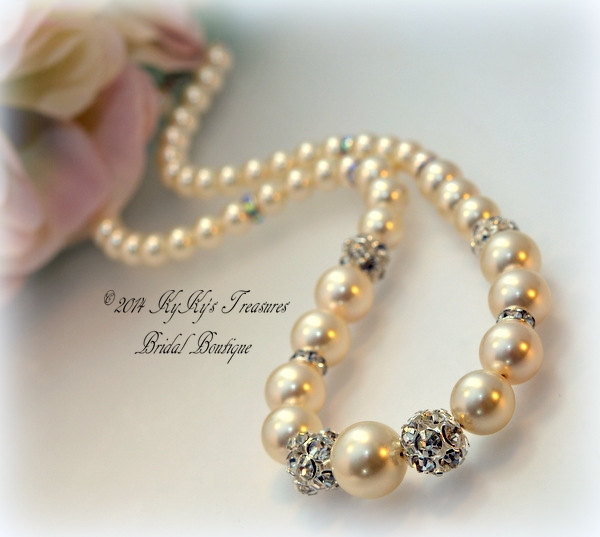 Bridal Necklace, Wedding Jewelry, Pearl Necklace, Rhinestone Necklace, Swarovski Pearls, Prom Jewelry