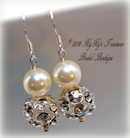 Bridal Earrings, Pearl Rhinestone Earrings, Sterling Silver Earrings, Wedding Jewelry