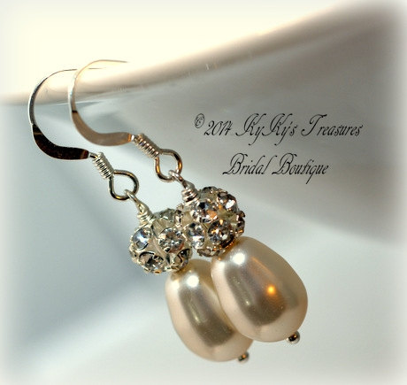 Bridal Earrings, Pearl Rhinestone Earrings, Sterling Silver Earrings, Wedding Jewelry