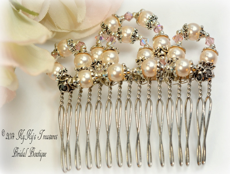 Fancy Silver Bridal Hair Comb With Swarovski Pearls & Crystals, Bridal Accessories, Bridesmaid Accessories, Wedding