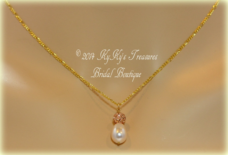 Gold Filled Pearl Drop & Crystal Pave' Bead Bridal Necklace, Bridal Jewelry, Wedding Jewelry, Bridesmaid Jewelry, Gold Filled