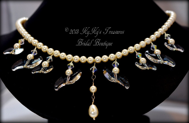 Bridal Necklace, Swarovski Pearl & Crystal Necklace, Pearl Necklace, Bridal Jewelry, Statement Necklace, Bride, Wedding Jewelry,